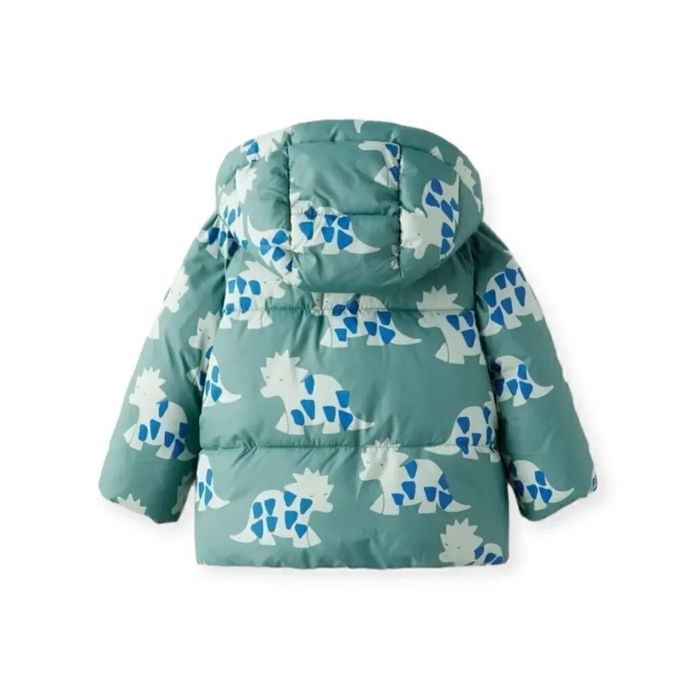 ZARA Kids Green Dinosaur Water Repellent Puffer Coat NWT Size 12-18M